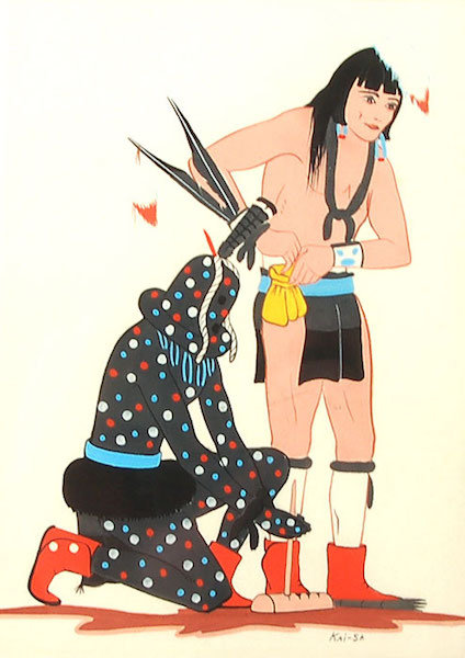 Kai-Sa Zuni Pueblo Painting - C3851